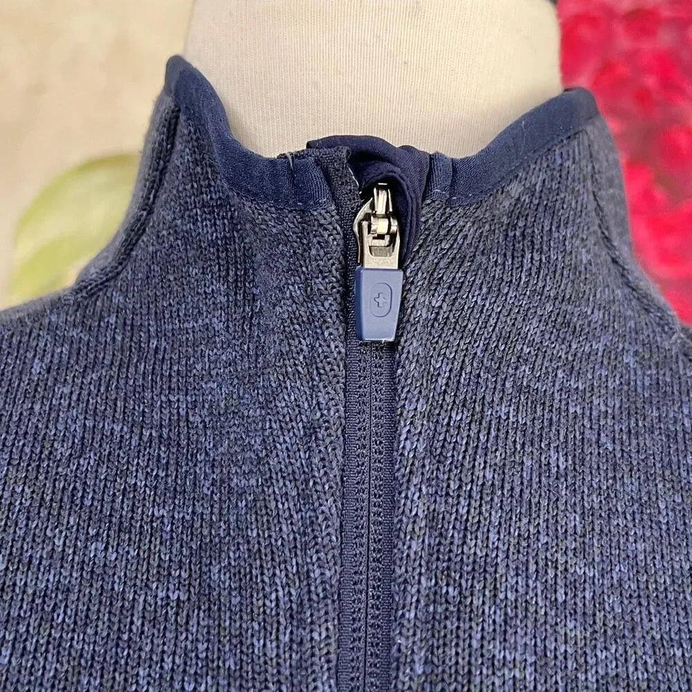 FIGS Women's Fleece On-Shift Full Zip Sweater-Knit Jacket Heather Blue Medium